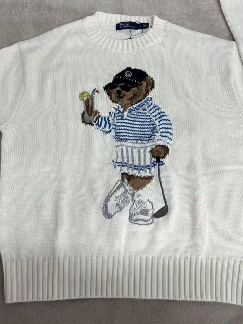 Polo Ralph Lauren Golf Bear White Crewneck Knit Sweater - Picture 2 of 8